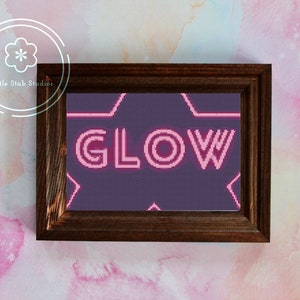 Glow cross stitch pattern, neon, digital, eighties, 80&#39;s, tv show stitch, wrestling, pink, star
