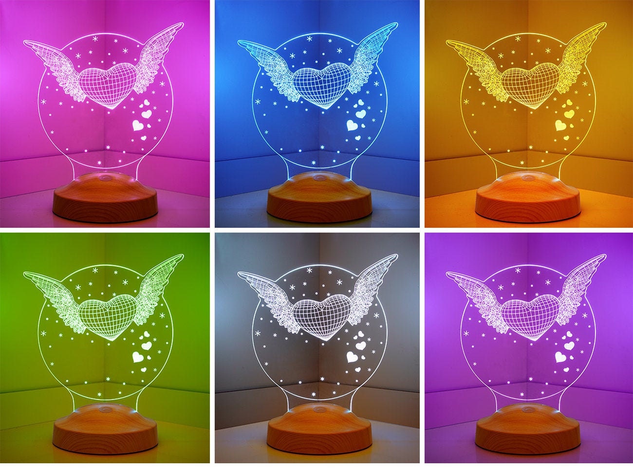 Valentine's Day Special Gift Heart Wings 3D LED Desk Table Lamp Night Light