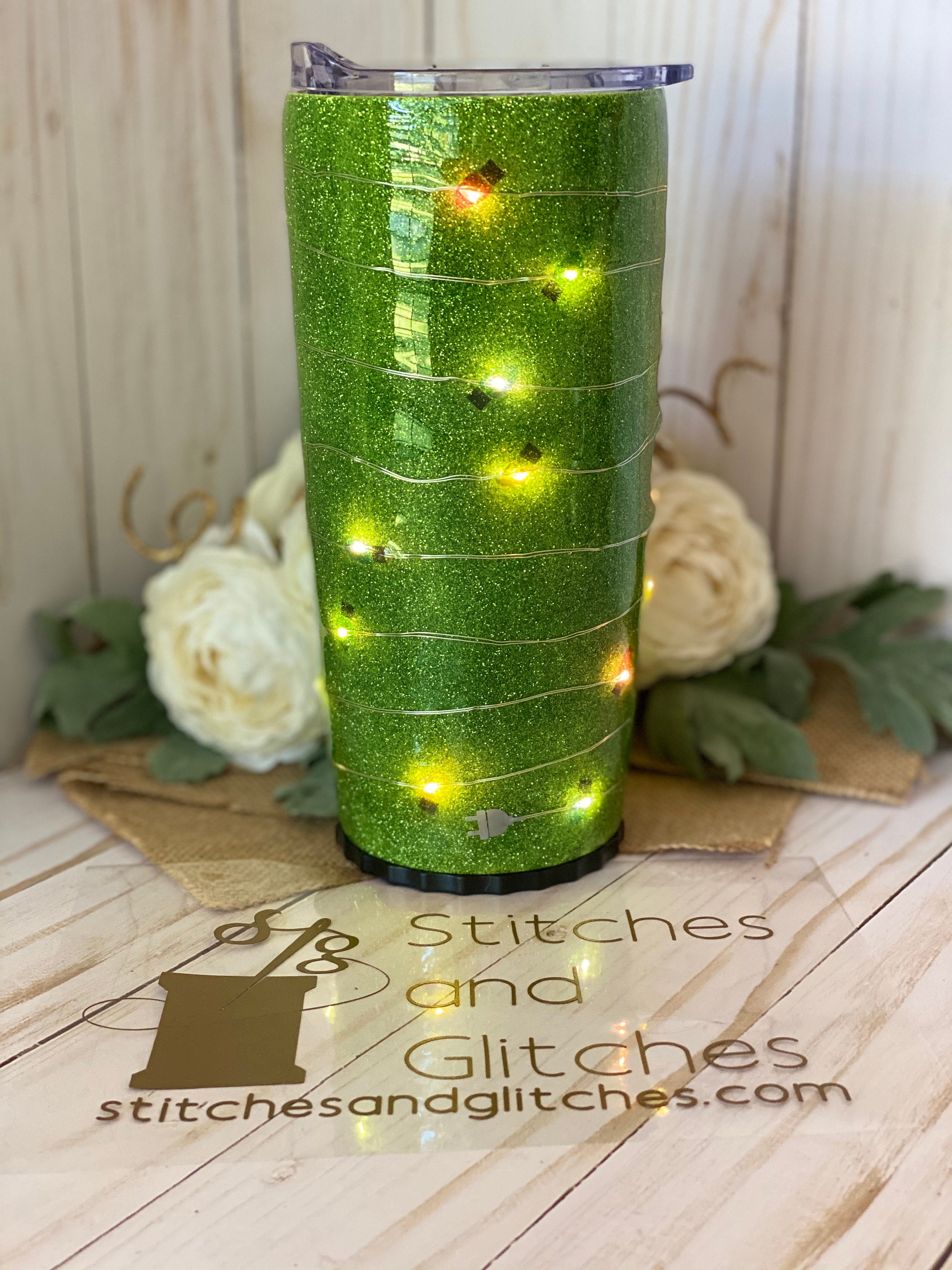 The Grinch light up tumbler with green glitter Etsy