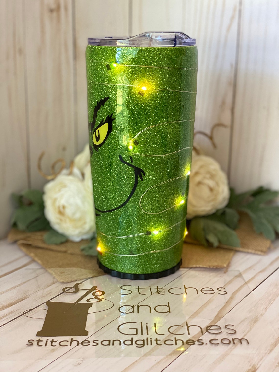 The Grinch light up tumbler with green glitter Etsy