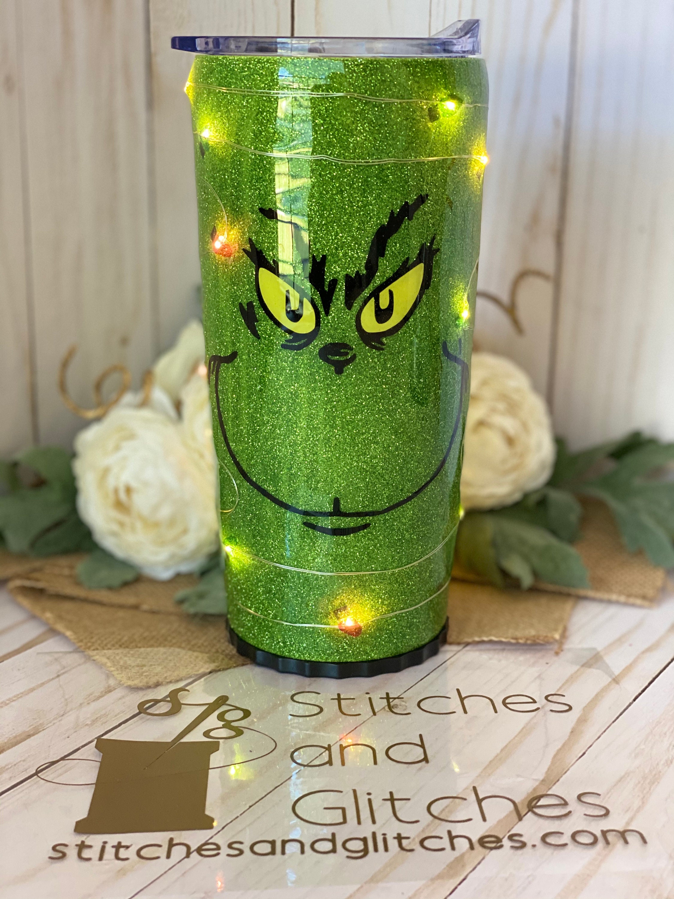 The Grinch Light up Tumbler With Green Glitter Etsy UK