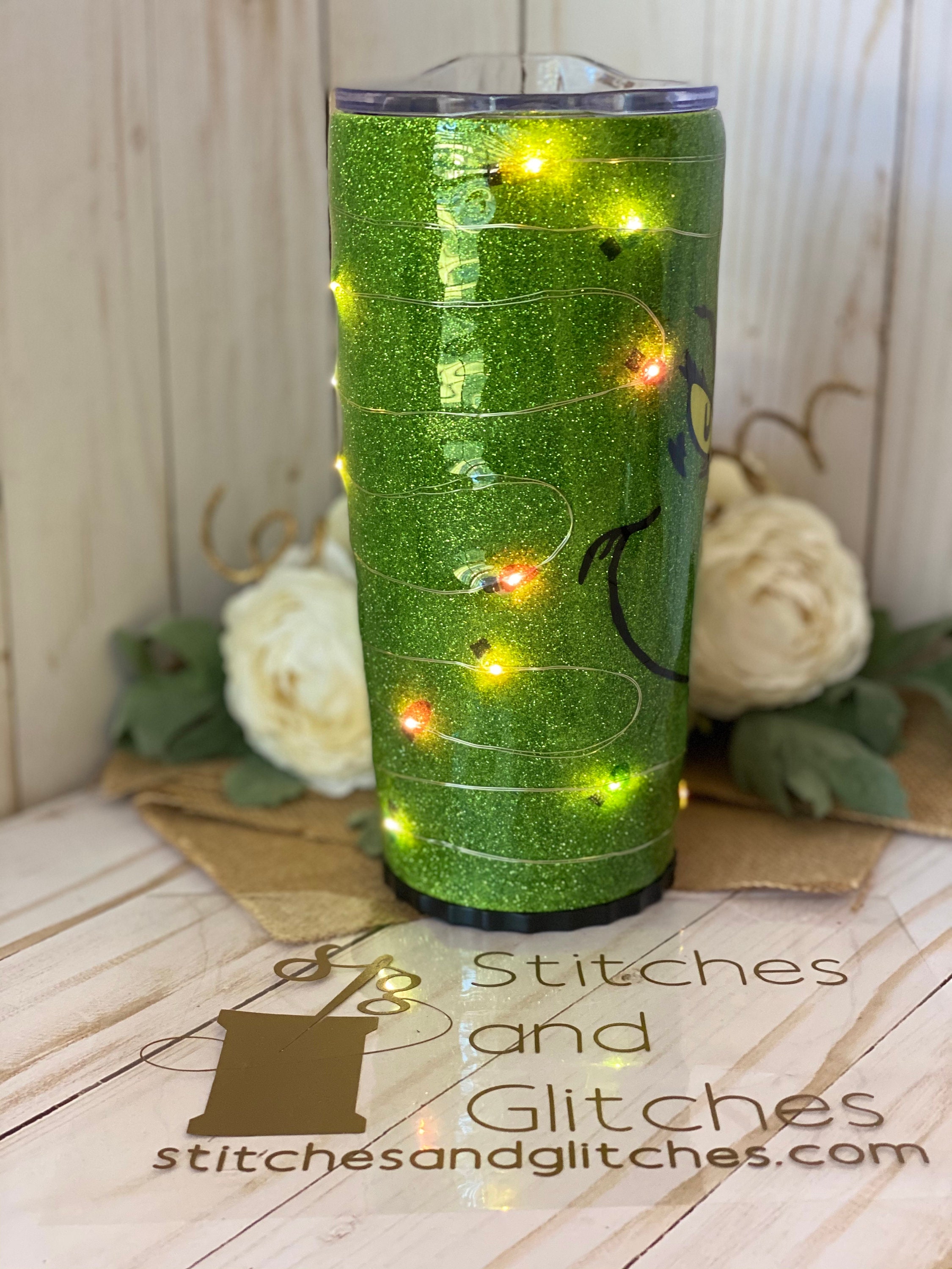The Grinch light up tumbler with green glitter Etsy