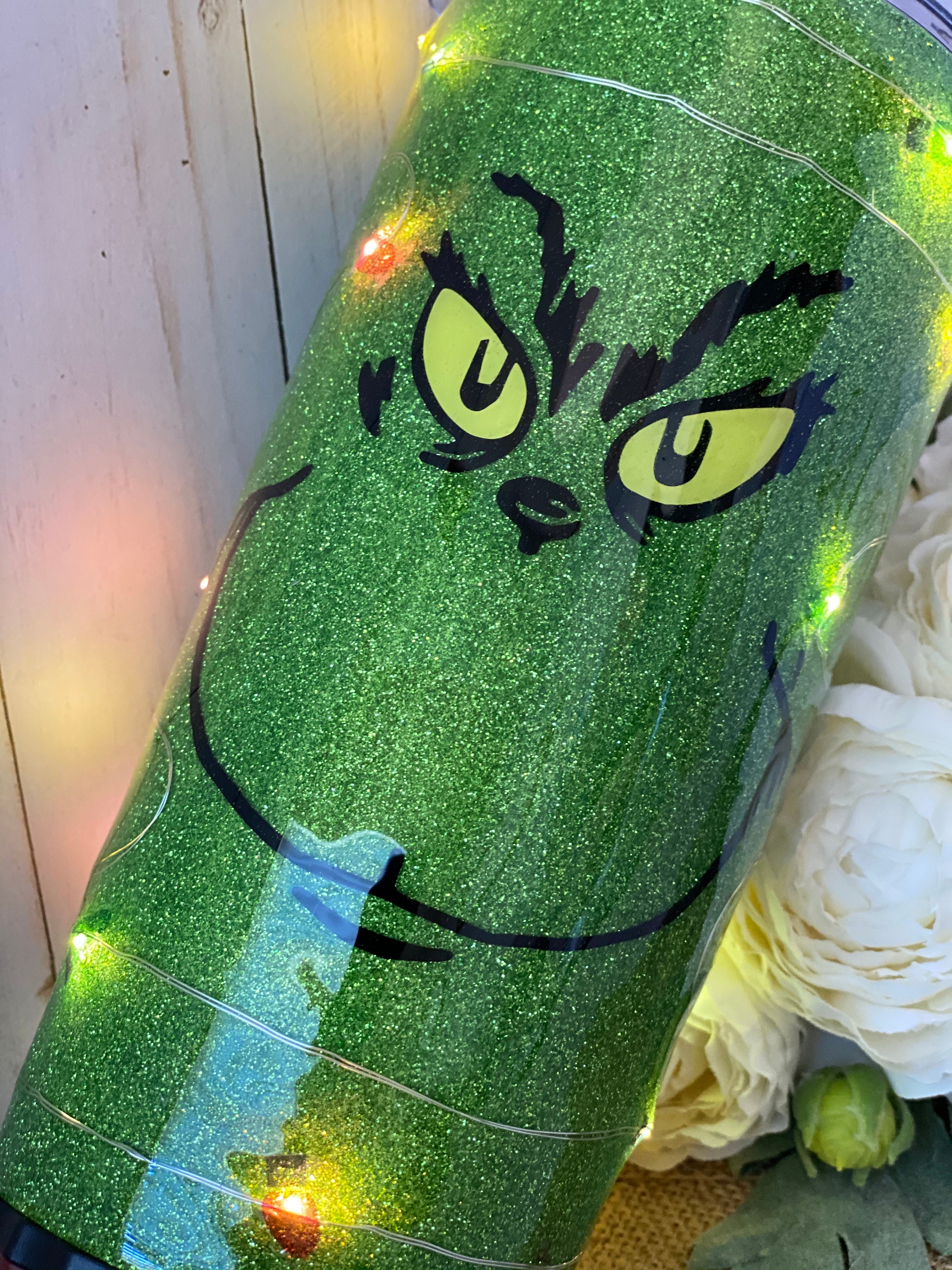 The Grinch light up tumbler with green glitter Etsy