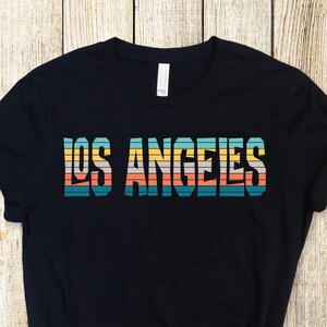 LOS ANGELES City Retro Stripe Short Sleeve Tee | T-shirt for Gift Man Woman | Los Angeles California | FREE Shipping