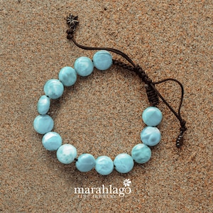 Larimar Bracelet, Natural Larimar Jewelry, Raw Untreated Gemstone, Authentic Larimar Bead, Larimar Stone, Adjustable Blue Bead Bracelet