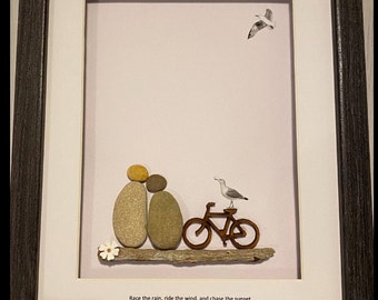 Fathers day gift Anniversary gift Pebble art cyclist Retirement gift Person riding a bike Personalised Pebble Art
