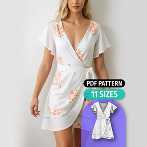 Wrap Dress Sewing Pattern | Easy Dressmaking Patterns for women | Basic SunDress | PDF Sewing Pattern | 11 Sizes