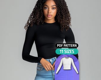 Fitted Long Sleeve Top Sewing Pattern: Women's Crew Neck (PDF Pattern)