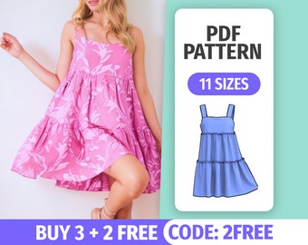 Short Tiered Dress Pattern • Easy Summer Dress with Straps • Womens Dress Sewing Tutorial • PDF Digital Sewing Patterns