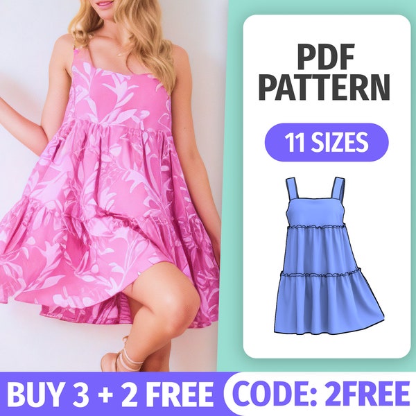 Short Tiered Dress Pattern • Easy Summer Dress with Straps • Womens Dress Sewing Tutorial • PDF Digital Sewing Patterns