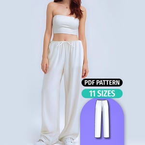 Modello di cucito per pantaloni di lino: elastico in vita da donna (modello PDF)