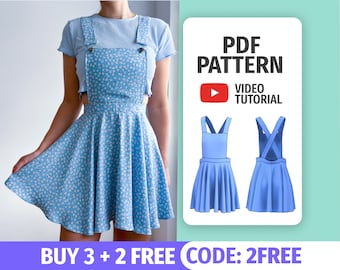 PATRÓN VESTIDO PINAFORE / Patrones de Delantal para Mujer/ 11 Tallas