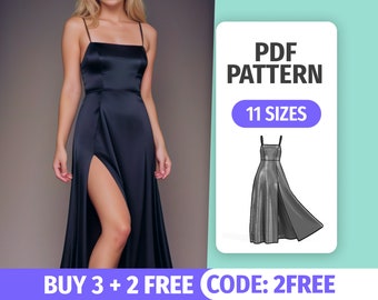 Maxi Slit Dress Pattern • Formal Prom Dress Sewing Tutorial • Evening Bakless Gown Dress • PDF Sewing Patterns for women • 11 Sizes