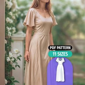 Patroon Cottagecore maxi-bruidsjurk: jurk met fladdermouwen (pdf-naaipatroon)