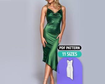 Evening Gown Sewing Pattern: Satin Cocktail Maxi Dress (PDF)