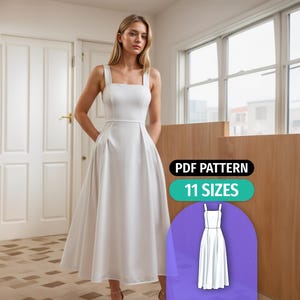 Patrón de costura para vestido largo: Vestido formal sin mangas (patrón PDF)