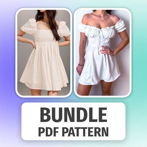 BUNDLE Milkmaid Dress & Babydoll Dress Pattern | Dress Sewing Pattern | Cottagecore Pattern | Off Shoulder Dress Pattern