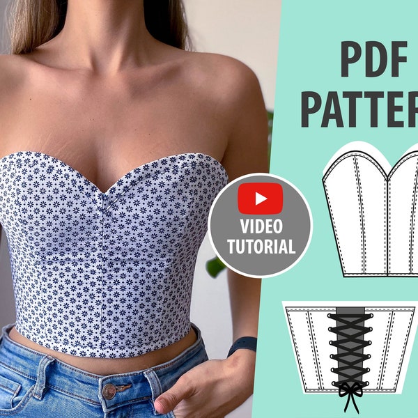 PATRON PDF CORSET, corset avec bretelles, patron corset corset, patrons de couture pour femme, top patron de couture, patrons de couture esthétiques