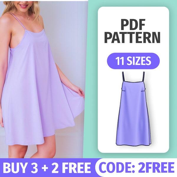Patrón Mini Vestido de Verano • Vestido Sencillo con Tirantes • Tutorial de Costura de Vestido Formal • Patrones de Costura Digital PDF