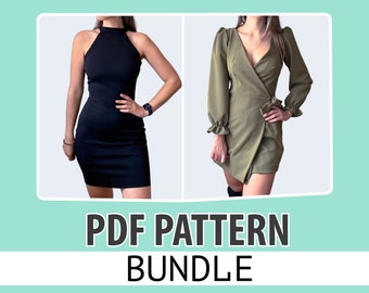 Lot de patrons de robe : patrons de couture de robe dos nu et portefeuille (PDF)
