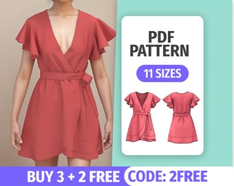 PATRÓN VESTIDO ENVOLVENTE / 11 Tallas / Vestido sencillo de verano para mujer