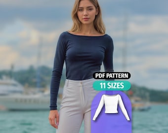 Boat Neck Knit Top Sewing Pattern: Long Sleeve Shirt (PDF Pattern)