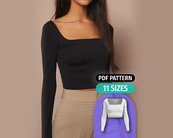 Naaipatroon crop-top vierkante hals: lange mouw (pdf)