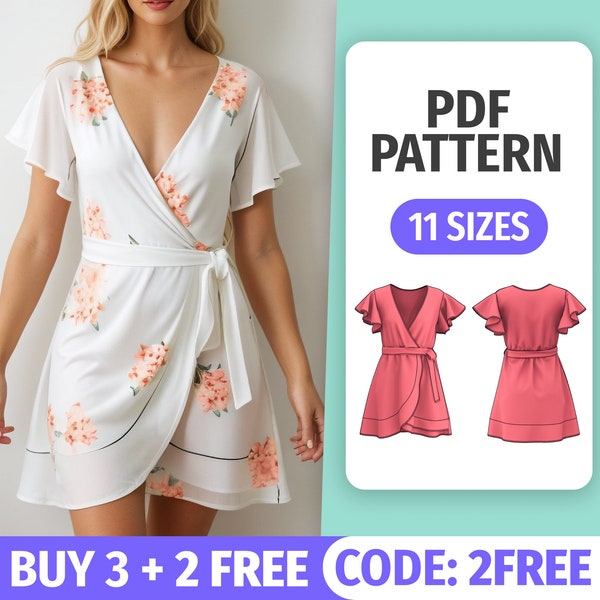 WRAP DRESS PATTERN | 11 Sizes | Simple summer dress for women