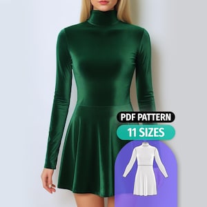 Mock Neck Long Sleeve Dress Pattern: Knit Sewing (PDF)