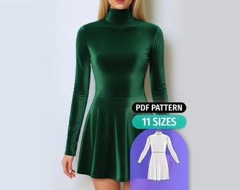 Mock Neck Long Sleeve Dress Pattern: Knit Sewing (PDF)