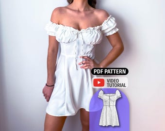 Corset Milkmaid Dress Sewing Pattern: Off-Shoulder Cottagecore (PDF Pattern)