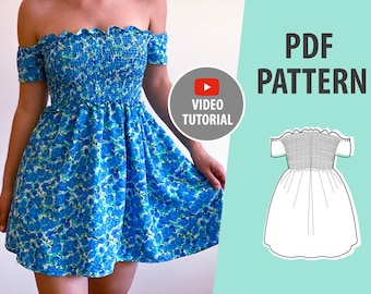 Shirred DRESS PATTERN Women PDF| Sewing Pattern Paper | Easy Sewing Patterns for Womens | pdf Sewing Patterns