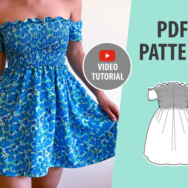 Shirred DRESS PATTERN Women PDF| Sewing Pattern Paper | Easy Sewing Patterns for Womens | pdf Sewing Patterns