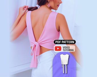 Tie Back Crop Top Sewing Pattern: Sleeveless Blouse (PDF Pattern)