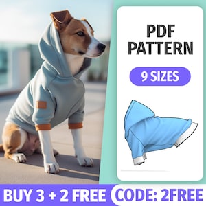 Dog Sweater Sewing Pattern,  Raglan Hoodie Knit sewing project for Small or Large dogs and cats, Beginners Sewing pattern