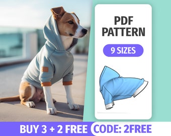 Patrón de costura de suéter para perros, proyecto de costura de punto con capucha raglán para perros y gatos pequeños o grandes, patrón de costura para principiantes