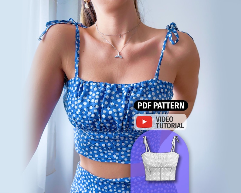 Naaipatroon melkmeisje crop top: korset lijfje blouse (pdf-patroon) afbeelding 1