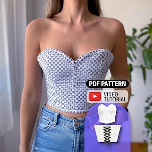 Mönster för axelbandslös korsett: Crop Top för kvinnor (PDF-mönster)