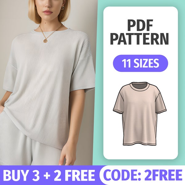 Easy Oversized Shirt Pattern  | Wide Womens Tshirt Sewing Tutorial for Summer | Digital Patterns PDF | 11 Sizes