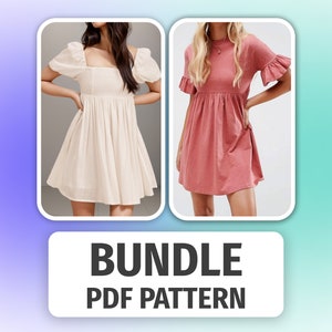 BUNDLE Easy Dress PATTERN PDF | Smock Dress Pattern | Evening Dress Pattern |Boho dress pattern |  Pdf sewing Pattern| Mini Dress pattern