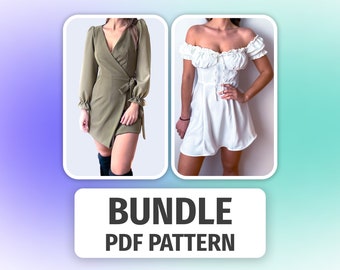 BUNDLE Milkmaid Dress & Wrap Dress Pattern | Sewing patterns for Womens | Dress Sewing Pattern | Cottagecore Pattern