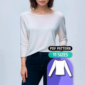 U-Boot-Ausschnitt-Strick-Top, Schnittmuster: Langarm-Damen-Shirt (Instant Download PDF)