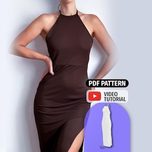 Modello per abito con scollo all'americana - Modelli di cucito per abito lungo senza schienale in PDF - 11 taglie - Download immediato