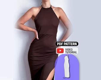 Halter Dress Pattern - Backless Maxi Dress Sewing Patterns PDF - 11 Sizes - Instant Download