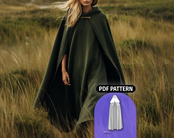 Hooded Cloak Pattern | Medieval Fantasy Cape Sewing Pattern PDF  | Easy Digital Download
