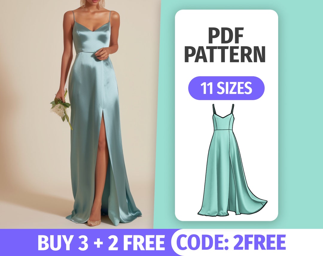 Maxi Slit Dress Pattern - Formal Bridesmaid Dress Sewing