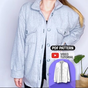 Jacket Sewing Pattern - Oversized Button Coat Pattern for Women - Easy PDF Digital Download