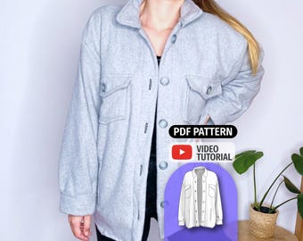 Jacket Sewing Pattern - Oversized Button Coat Pattern for Women - Easy PDF Digital Download