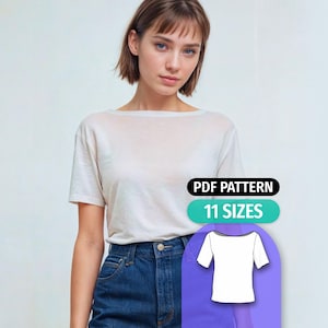Boat Neck Knit Top Sewing Pattern: Relaxed Fit Short Sleeve (PDF Pattern)
