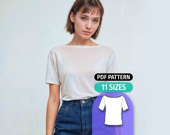 Boat Neck Knit Top Sewing Pattern: Relaxed Fit Short Sleeve (PDF Pattern)